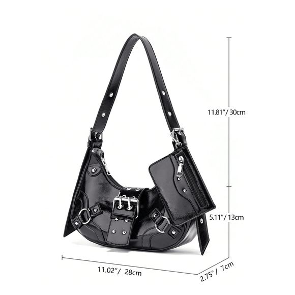 Studded Pu Leather Clutch Shoulder Tote Handbag Adjustable Strap Boho c: - Picture 6 of 6